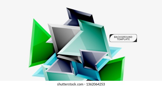 Bright colorful triangular poly 3d composition, vector abstract geometric background, minimal design, polygonal futuristic poster