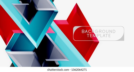 Bright colorful triangular poly 3d composition, vector abstract geometric background, minimal design, polygonal futuristic poster
