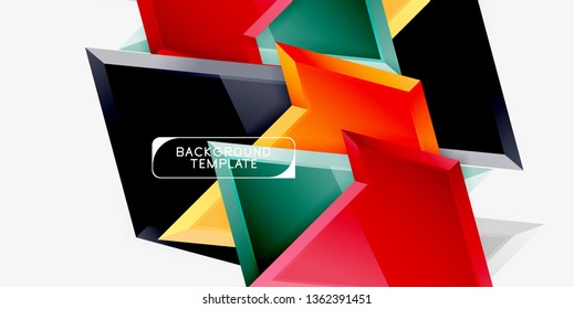 Bright colorful triangular poly 3d composition, vector abstract geometric background, minimal design, polygonal futuristic poster