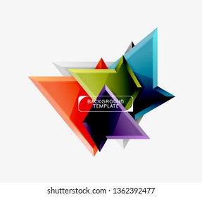 Bright colorful triangular poly 3d composition, vector abstract geometric background, minimal design, polygonal futuristic poster