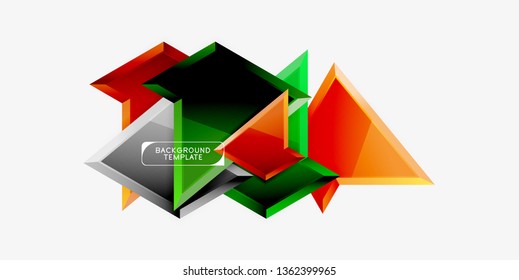 Bright colorful triangular poly 3d composition, vector abstract geometric background, minimal design, polygonal futuristic poster