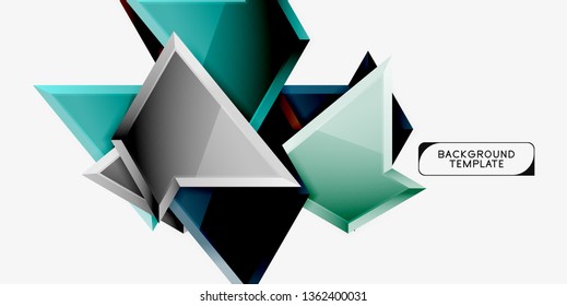 Bright colorful triangular poly 3d composition, vector abstract geometric background, minimal design, polygonal futuristic poster