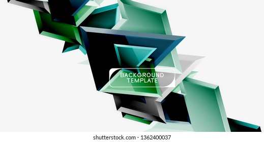 Bright colorful triangular poly 3d composition, vector abstract geometric background, minimal design, polygonal futuristic poster
