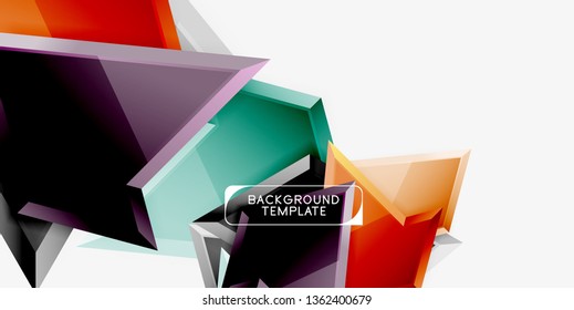 Hellbunt bunter Dreieckspolympietrie, 3D-Komposition, abstrakter, geometrischer Hintergrund, minimales Design, polygonales futuristisches Poster