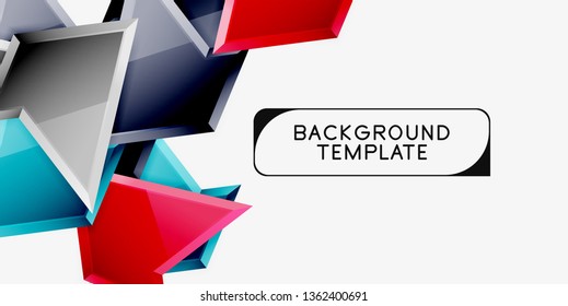 Bright colorful triangular poly 3d composition, vector abstract geometric background, minimal design, polygonal futuristic poster