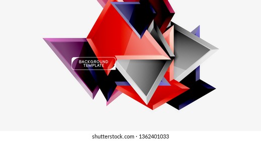 Bright colorful triangular poly 3d composition, vector abstract geometric background, minimal design, polygonal futuristic poster