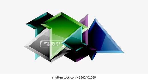 Bright colorful triangular poly 3d composition, vector abstract geometric background, minimal design, polygonal futuristic poster