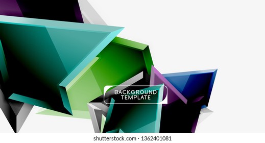 Bright colorful triangular poly 3d composition, vector abstract geometric background, minimal design, polygonal futuristic poster