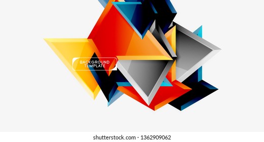 Bright colorful triangular poly 3d composition, vector abstract geometric background, minimal design, polygonal futuristic poster