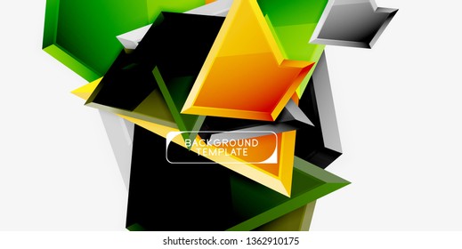 Hellbunt bunter Dreieckspolympietrie, 3D-Komposition, abstrakter, geometrischer Hintergrund, minimales Design, polygonales futuristisches Poster