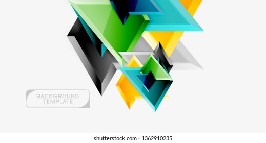 Bright colorful triangular poly 3d composition, vector abstract geometric background, minimal design, polygonal futuristic poster