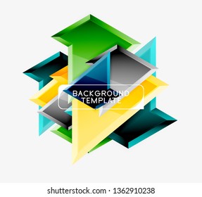 Bright colorful triangular poly 3d composition, vector abstract geometric background, minimal design, polygonal futuristic poster