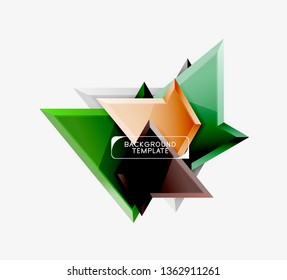 Bright colorful triangular poly 3d composition, vector abstract geometric background, minimal design, polygonal futuristic poster