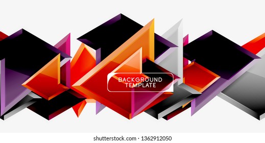 Bright colorful triangular poly 3d composition, vector abstract geometric background, minimal design, polygonal futuristic poster