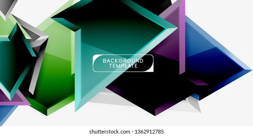 Composición 3d de poli triangular brillante, fondo geométrico abstracto vectorial, diseño mínimo, póster futurista poligonal