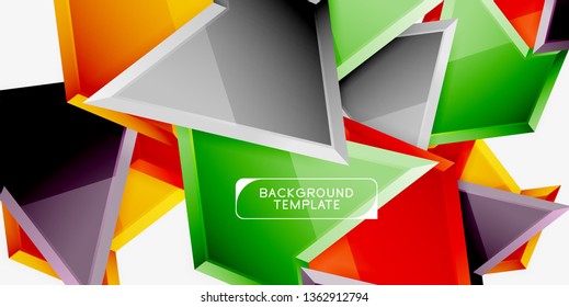 Hellbunt bunter Dreieckspolympietrie, 3D-Komposition, abstrakter, geometrischer Hintergrund, minimales Design, polygonales futuristisches Poster