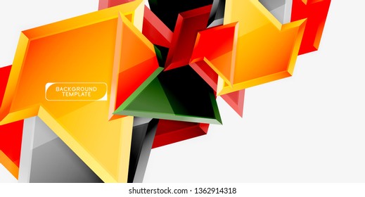 Bright colorful triangular poly 3d composition, vector abstract geometric background, minimal design, polygonal futuristic poster