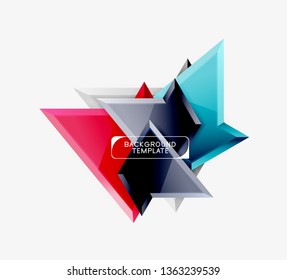 Bright colorful triangular poly 3d composition, vector abstract geometric background, minimal design, polygonal futuristic poster