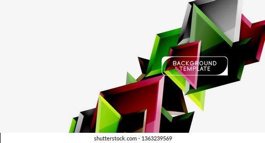 Bright colorful triangular poly 3d composition, vector abstract geometric background, minimal design, polygonal futuristic poster