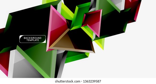 Bright colorful triangular poly 3d composition, vector abstract geometric background, minimal design, polygonal futuristic poster
