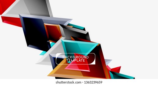 Bright colorful triangular poly 3d composition, vector abstract geometric background, minimal design, polygonal futuristic poster
