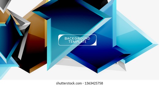 Bright colorful triangular poly 3d composition, vector abstract geometric background, minimal design, polygonal futuristic poster