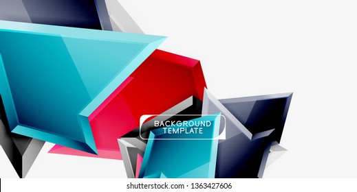 Bright colorful triangular poly 3d composition, vector abstract geometric background, minimal design, polygonal futuristic poster