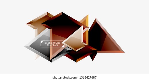 Bright colorful triangular poly 3d composition, vector abstract geometric background, minimal design, polygonal futuristic poster