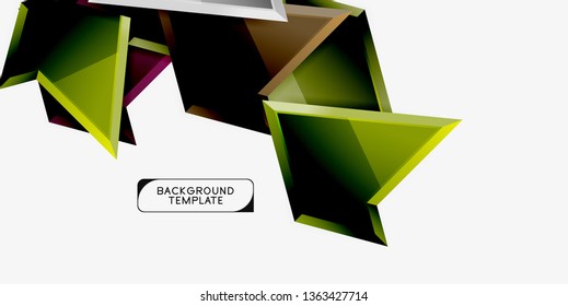 Bright colorful triangular poly 3d composition, vector abstract geometric background, minimal design, polygonal futuristic poster