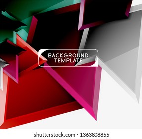 Bright colorful triangular poly 3d composition, vector abstract geometric background, minimal design, polygonal futuristic poster