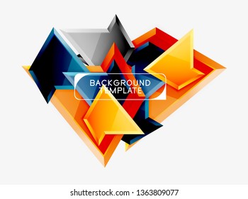 Bright colorful triangular poly 3d composition, vector abstract geometric background, minimal design, polygonal futuristic poster