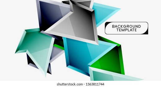 Bright colorful triangular poly 3d composition, vector abstract geometric background, minimal design, polygonal futuristic poster