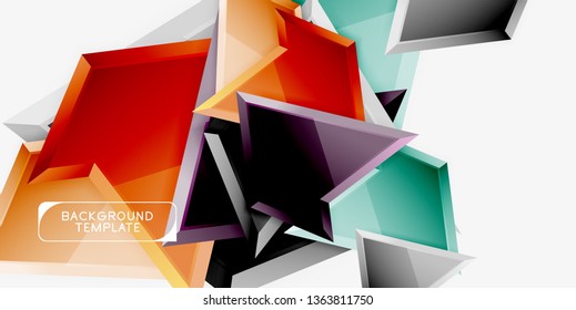 Bright colorful triangular poly 3d composition, vector abstract geometric background, minimal design, polygonal futuristic poster