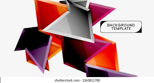 Bright colorful triangular poly 3d composition, vector abstract geometric background, minimal design, polygonal futuristic poster