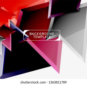 Bright colorful triangular poly 3d composition, vector abstract geometric background, minimal design, polygonal futuristic poster
