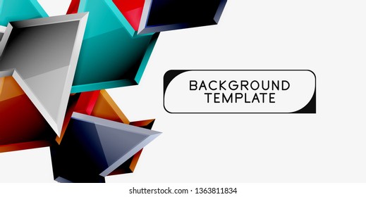 Bright colorful triangular poly 3d composition, vector abstract geometric background, minimal design, polygonal futuristic poster