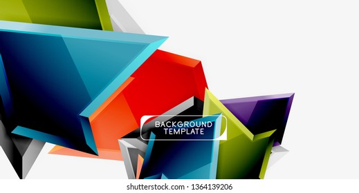 Bright colorful triangular poly 3d composition, vector abstract geometric background, minimal design, polygonal futuristic poster