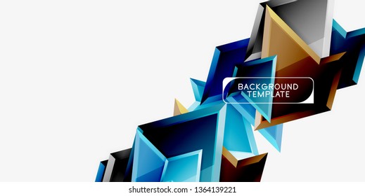 Bright colorful triangular poly 3d composition, vector abstract geometric background, minimal design, polygonal futuristic poster