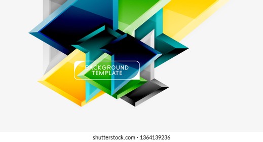 Bright colorful triangular poly 3d composition, vector abstract geometric background, minimal design, polygonal futuristic poster