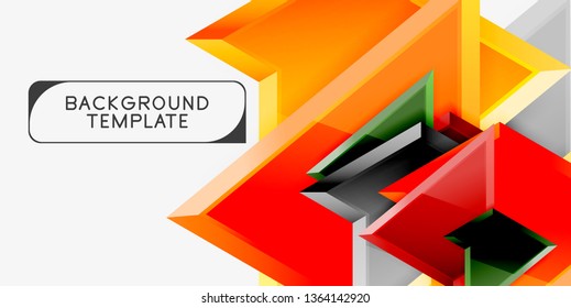 Bright colorful triangular poly 3d composition, vector abstract geometric background, minimal design, polygonal futuristic poster