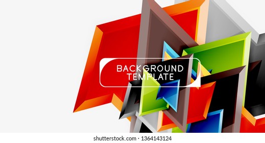 Bright colorful triangular poly 3d composition, vector abstract geometric background, minimal design, polygonal futuristic poster