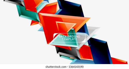 Bright colorful triangular poly 3d composition, vector abstract geometric background, minimal design, polygonal futuristic poster