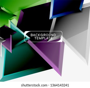 Bright colorful triangular poly 3d composition, vector abstract geometric background, minimal design, polygonal futuristic poster