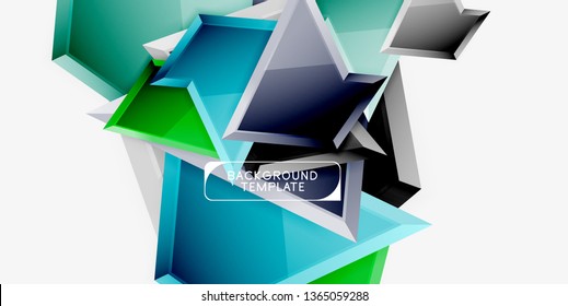 Bright colorful triangular poly 3d composition, vector abstract geometric background, minimal design, polygonal futuristic poster