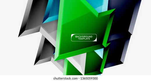 Bright colorful triangular poly 3d composition, vector abstract geometric background, minimal design, polygonal futuristic poster