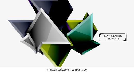 Bright colorful triangular poly 3d composition, vector abstract geometric background, minimal design, polygonal futuristic poster
