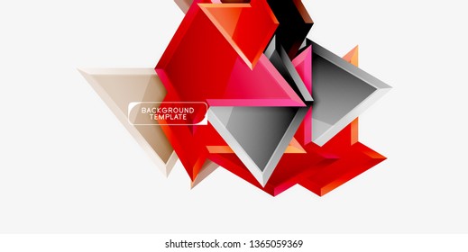 Bright colorful triangular poly 3d composition, vector abstract geometric background, minimal design, polygonal futuristic poster