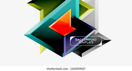 Bright colorful triangular poly 3d composition, vector abstract geometric background, minimal design, polygonal futuristic poster