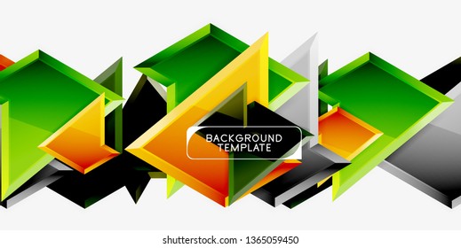 Bright colorful triangular poly 3d composition, vector abstract geometric background, minimal design, polygonal futuristic poster