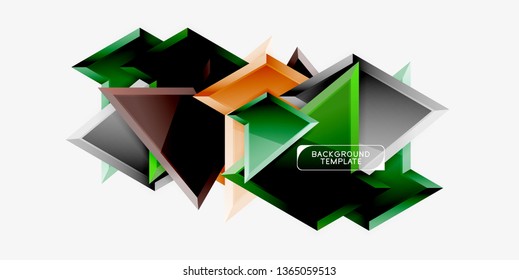 Bright colorful triangular poly 3d composition, vector abstract geometric background, minimal design, polygonal futuristic poster